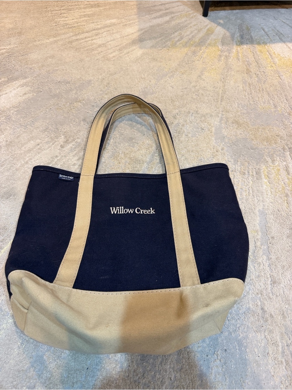 Land’s End large canvas tote bag dark blue and tan in GUC